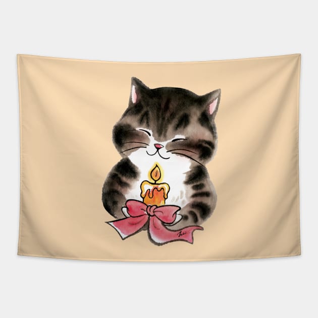 Christmas blessing cat Tapestry by juliewu