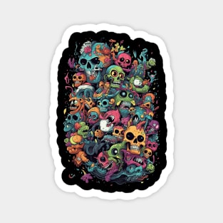 Colorful Cartoonish Skulls & Monsters Magnet