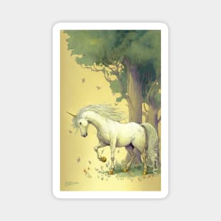 Fantasy Unicorn in the Forest Wall Art Home Decor "The Golden Hoof" Magnet
