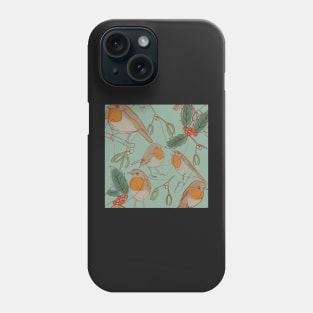 Robin, holly and mistletoe continuous line Phone Case