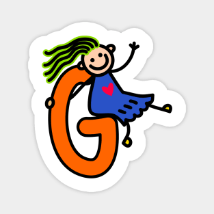 Letter G for girls alphabet Kids Colorful Cartoon Character Magnet