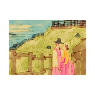 Korean hanbok couple on the cliff T-Shirt