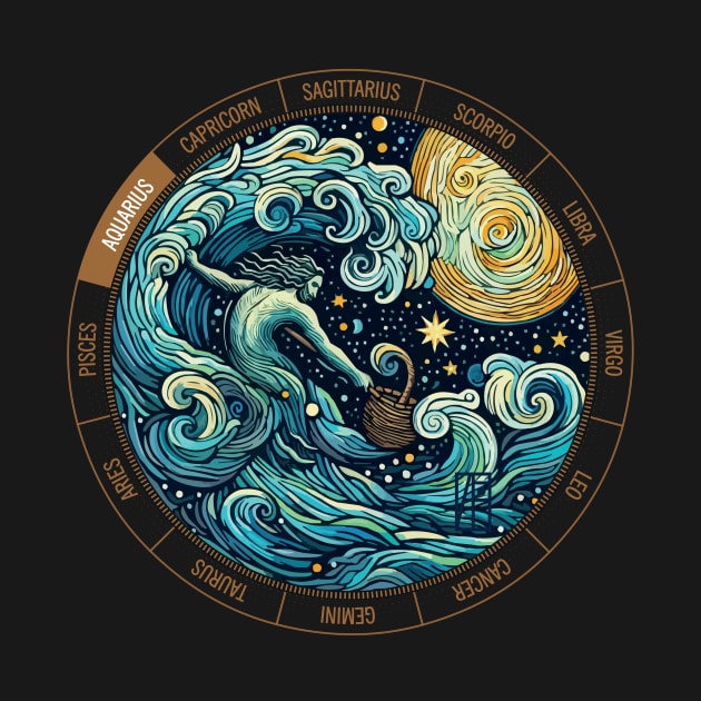 ZODIAC Aquarius - Astrological AQUARIUS - AQUARIUS - ZODIAC sign - Van Gogh style - 7 by ArtProjectShop