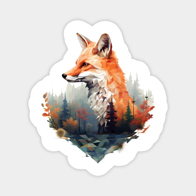 Geometric fox with forest in triangle look Magnet by Unelmoija