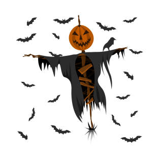 Happy Halloween Themed, Pumpkin Scarecrow illustration, Spooky Vibe Gift, Scary Design T-Shirt