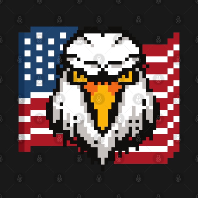 Bald Eagle and American Flag USA Patriotic Pixel Art by Irene Koh Studio