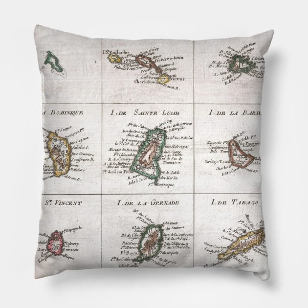 Vintage Islands of The Caribbean Map (1780) Pillow by Bravuramedia