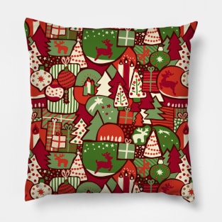 Christmas Time Mosaic green, red, white Pillow