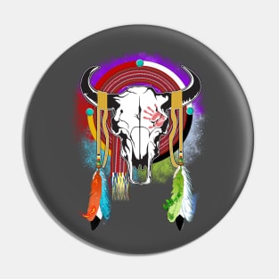 Bison Skull n' Elemental Feathers- Repaint Pin