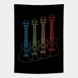 Four Ukulele Outlines Multi Color Tapestry
