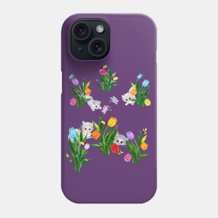 Cats flowers butterflies bees springtime art Phone Case