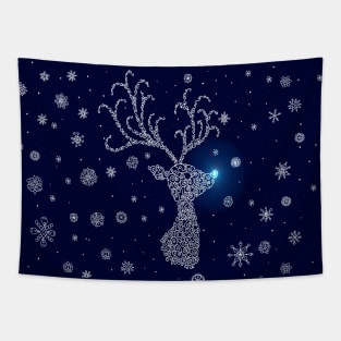 Winter Snowy Glowing Reindeer Head Tapestry