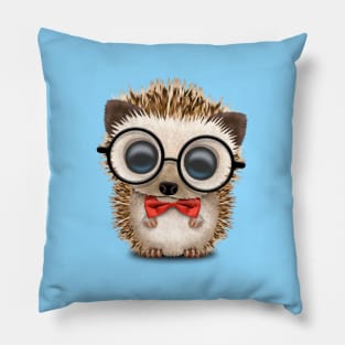 Cute Nerdy Hedgehog Wearing Glasses and Bow Tie Pillow