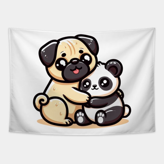 Panda & Pug's Friendly Hug Tapestry by Shawn's Domain