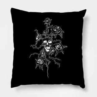 Skull and roses - lines Pillow