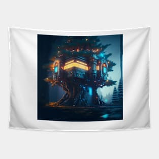 Cyberpunk Biophilic Treehouse Tapestry