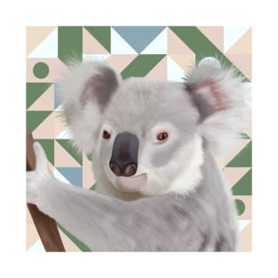 Fluffy Koala With Geometric Background T-Shirt