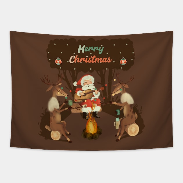 Christmas camp fire Tapestry by Mimie20