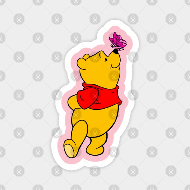 Yellow Bear with Awareness Ribbon Butterfly (Pink) Magnet by CaitlynConnor