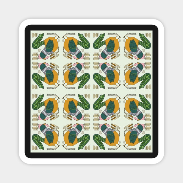 Chicken and corn, a farmyard pattern. Magnet by krisevansart