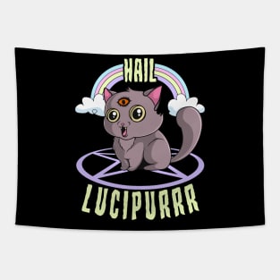 Cute Satanic Hail Lucipurr Rainbow Kitty Goth Tapestry