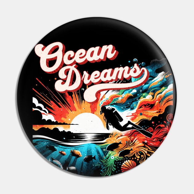 Ocean Dream Scuba Diver Design Pin by Miami Neon Designs