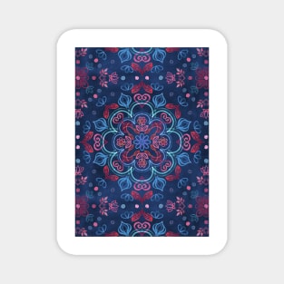 Cherry Red & Navy Blue Watercolor Floral Pattern Magnet