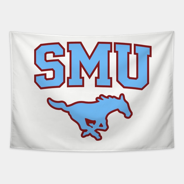 SMU Maroon Logo & Blue Peruna Tapestry by one-broke-kid