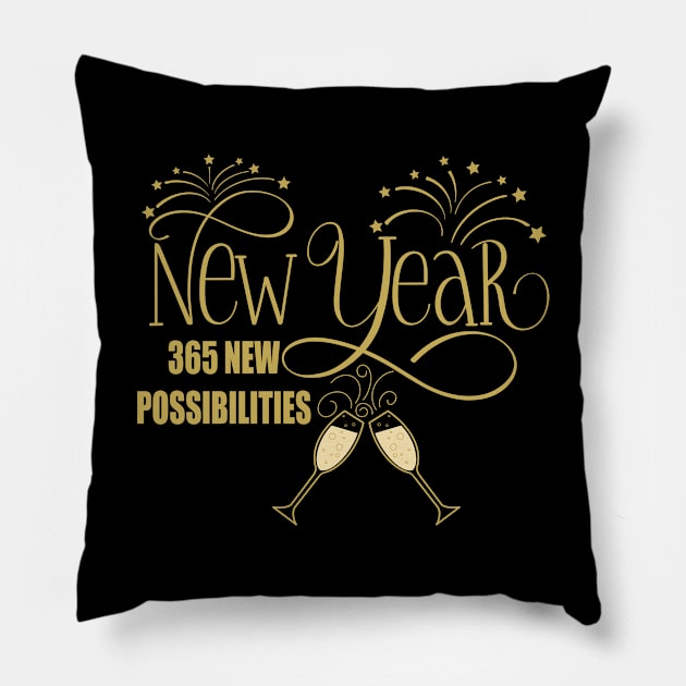 New Year, 365 New Possibilities, Fireworks, Toast, Sparkling Wine Pillow by Gsallicat