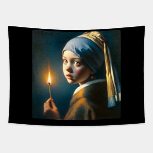 Illuminated Grief: The Match Girl's Lament - Vermeer's Vision Reimagined Tapestry