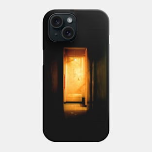 Digital collage, special processing. Room, corridor. Look from darkness to light. Yellow. Sun light. Phone Case