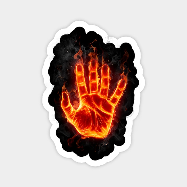 Hand on Fire Magnet by The Lucid Frog