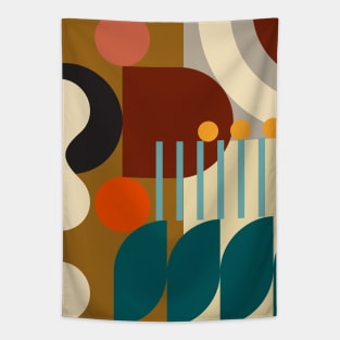 Modern Abstract Geometric Pattern Bauhaus Doodle Orange Gold Rust Style Tapestry