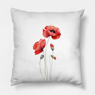 Red poppies watercolor Pillow