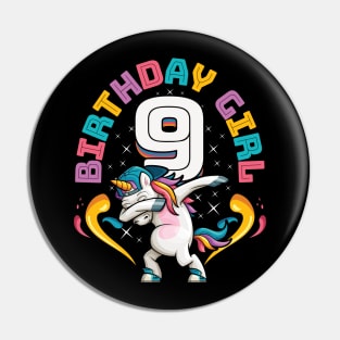 Dabbing Unicorn Birthday Girl 9 Years Old Pin