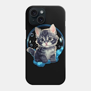 Blue Cat in Bubble: Adorable Kitten Sticker-Style Tee Phone Case