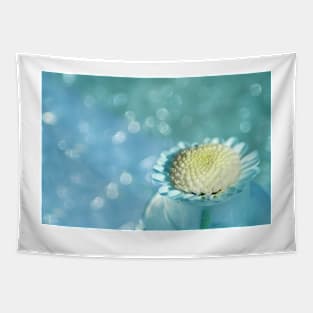 white flower with blue background Tapestry