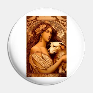 Woman wearing tunic holding a dog - Art Nouveau Style Pin