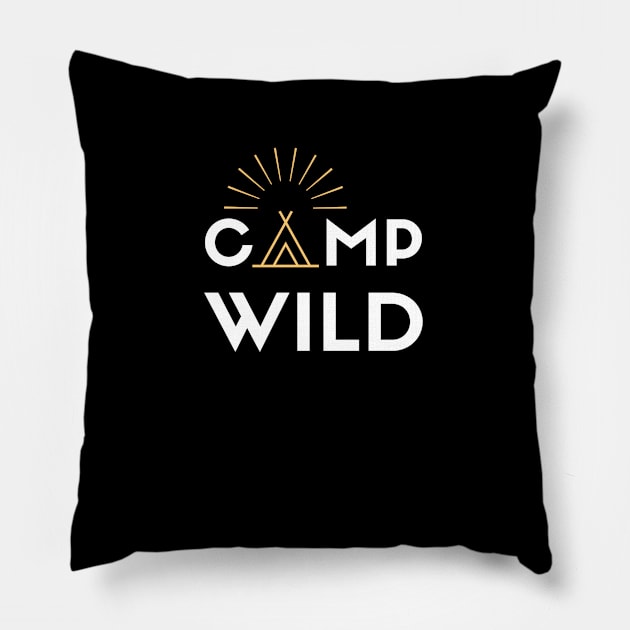 Camp Wild white design with teepee for wild camping and outdoor lovers Pillow by BlueLightDesign