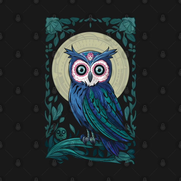 Day of the dead owl by BobaTeeStore