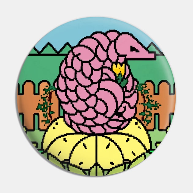 AI Generated Pixel art Pangolin on round flower Pin by Catbrat