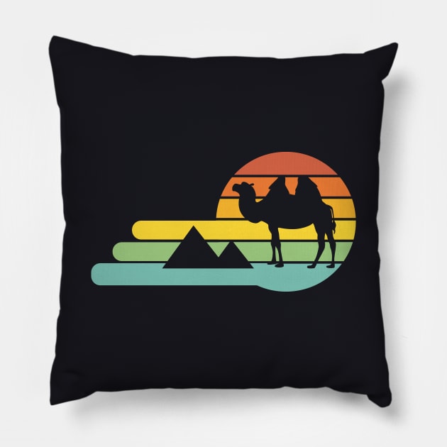 Camel Egypt with vintage sun Pillow by Foxxy Merch