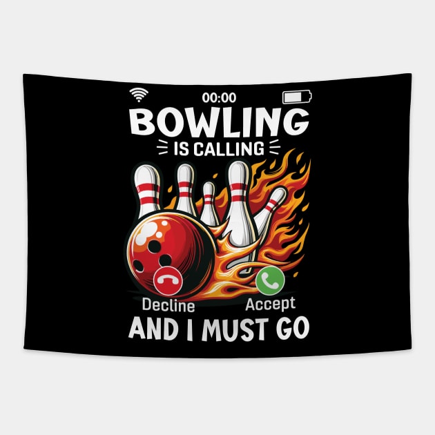 Bowling is calling and I must Go - A call to Bowling Action Tapestry by Graphic Duster