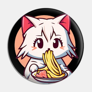 Cat Eating Spaghetti Adorable Anime Kitten Pin