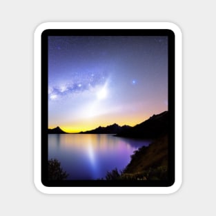 Ai Generated Art Scenery - Lakeside Starry Night Sky Magnet