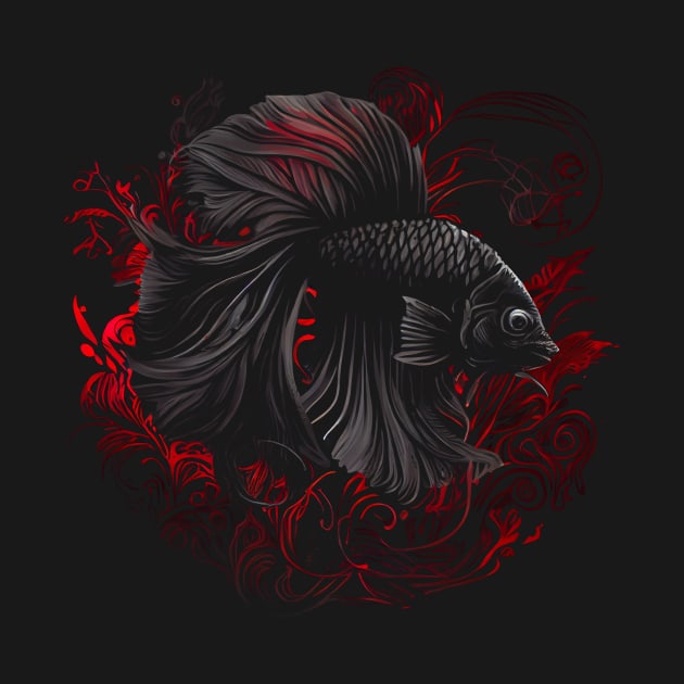 Betta fish and red ornament by gblackid