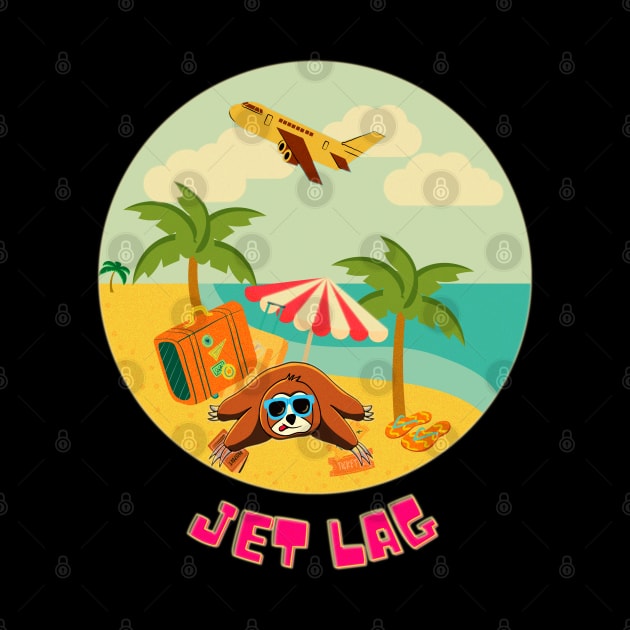 Funny sloth lying jet lagged on the beach by GraphGeek