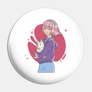 Anime Girl With Dog P Pin