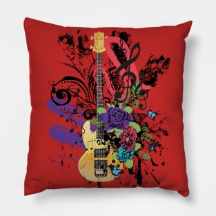 Grunge yellow guitar with roses Pillow