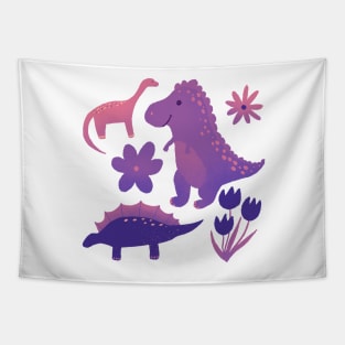 Dinos & Flowers in Purple Tapestry